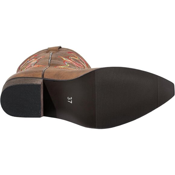 SheSole Western Boots Women Brown Faux Leather Square Toe Wide Mid Calf - Picture 4 of 9